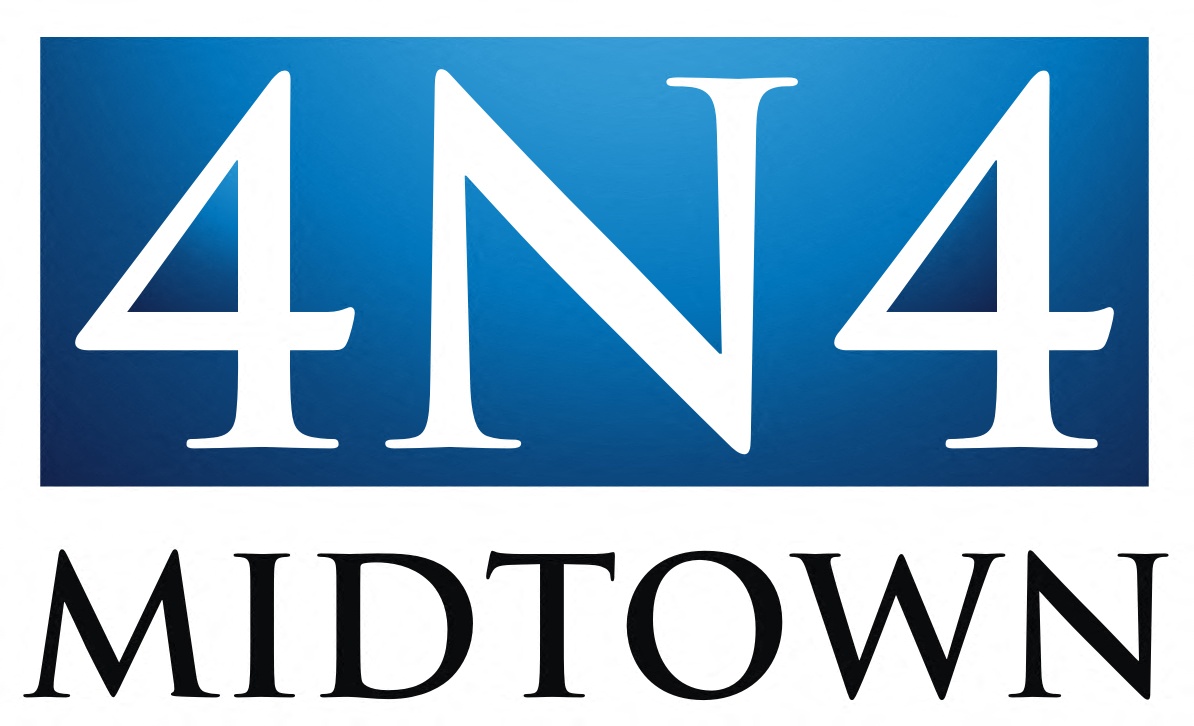 the logo for 441 midtown is shown next to a blue and white sign
